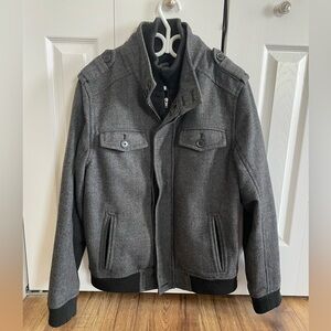 Grey Tweed Coat with mock-Sweater Liner